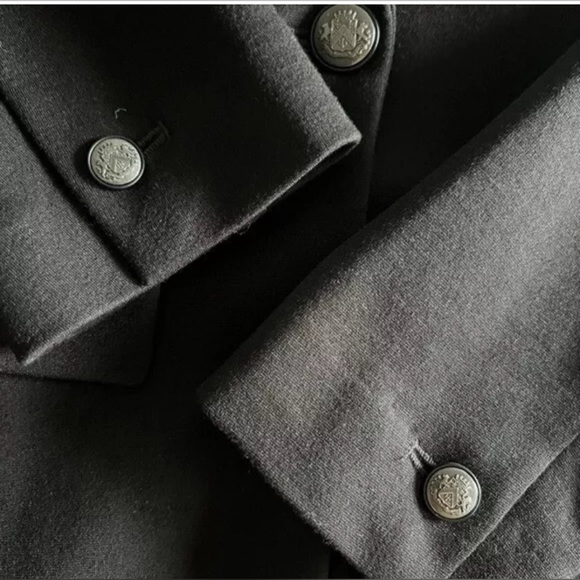 WHBM Blazer Military Blazer Black Epaulets Faux Leather Trim Ponte Crest Buttons - Picture 7 of 10
